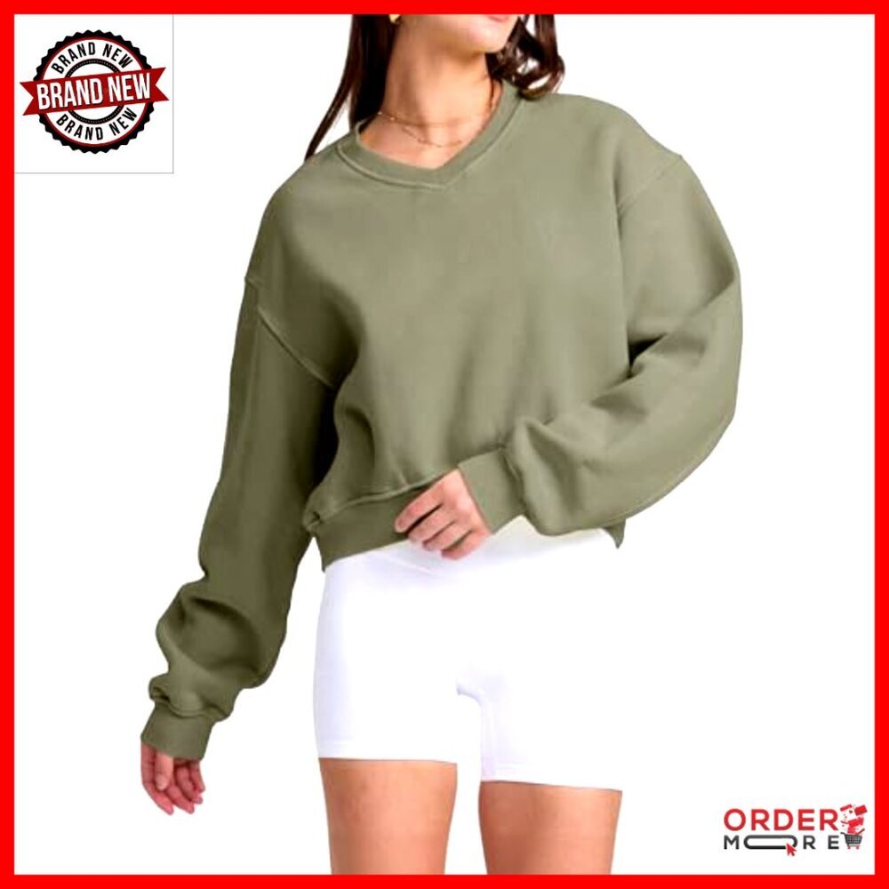 Women's Athletic Hoodie V-Neck Long Sleeve Fleece Sweatshirt Acid Wash - Picture 2 of 7